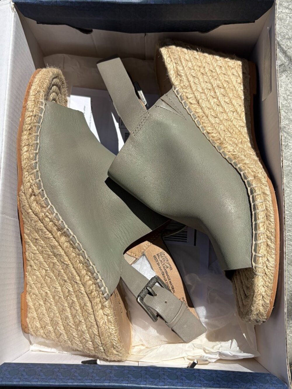 Caslon Sutton Grey Leather Peep Toe Slingback Espadrille Wedge Sandals Size 8